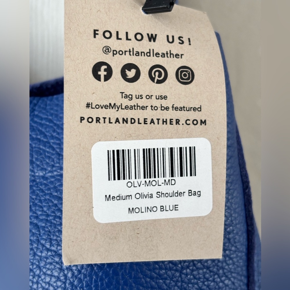 Portland Leather Med. Molino Blue Olivia Leather Shoulder Bag NWT - Picture 7 of 14